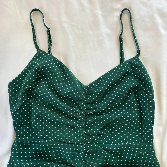 Urban Outfitter | Green with White Polka Dot Mini Ruffle Dress NWT | Size S - Picture 3 of 7